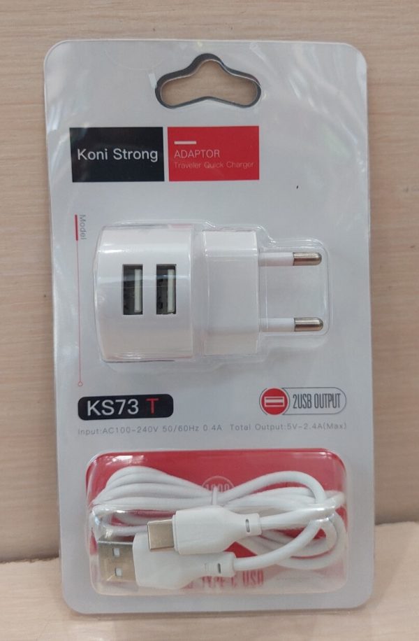 Koni strong KS73T 2USB 2.4A + cable T-C